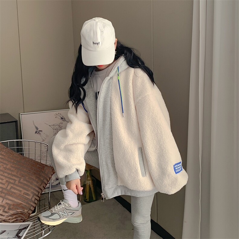 韩版刺绣加绒加厚连帽羊羔毛开衫女秋冬拉链外套C558-P110,女装短外套,星座911-2(原星座613-2）