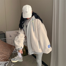 韩版刺绣加绒加厚连帽羊羔毛开衫女秋冬拉链外套C558-P110，女装短外套，星座911-2(原星座613-2）