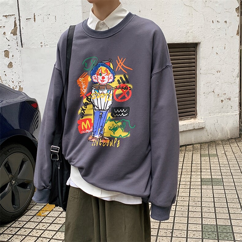 港风宽松多彩印花休闲宽A松圆-领套头卫衣A817,男装卫衣,电商A132（原电商B245）