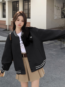 春季潮流棒球服外套女校园风简约休闲小众韩系超好看小个子上衣女图片