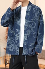 春夏新中式牛仔道袍龙纹唐装日系风外套潮汉服开衫H335/P110，男装夹克，钱塘713
