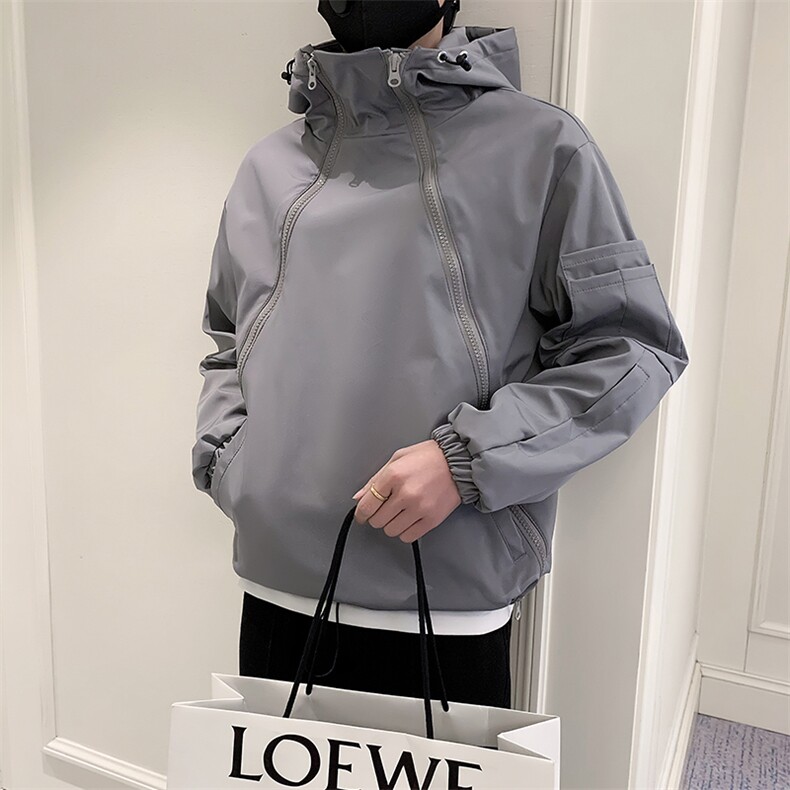 黑武士机能冲锋衣外套男双拉链痞帅高级感男装机车服连帽工装夹克，男装夹克，电商A210