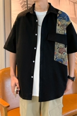 24年港风夏款工装小熊刺绣宽松短袖衬衫男CS105P45，男装衬衫，星座1204-3