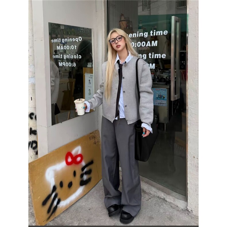 韩系简约灰纽扣设计感针织开衫男女同款冬季加厚休闲百搭毛衣外套,男装针织衫/毛衣,星座1210-1