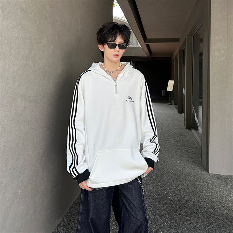 秋季宽松休闲连帽半拉链卫衣长袖条纹三条杠外套XZ808B-WH087-P48,女装短外套,星座808B