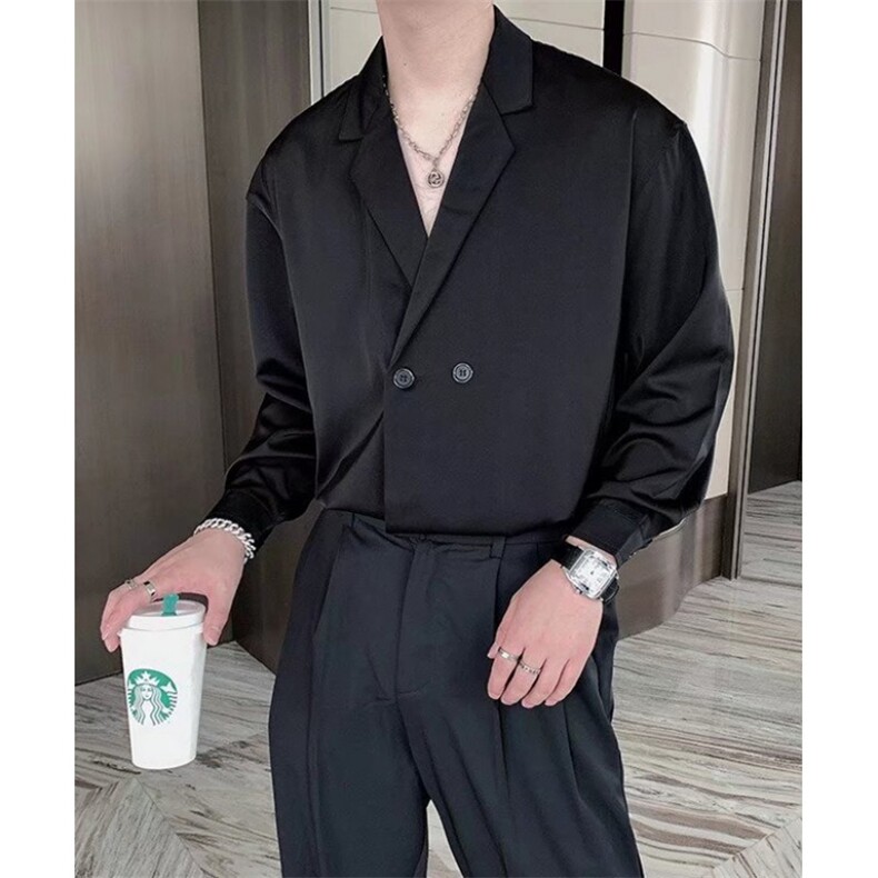 夏季西装领短袖衬衫男休闲宽松薄款衬衣潮流纯色垂感上衣C30,男装T恤,星座1116A（原606A-3）