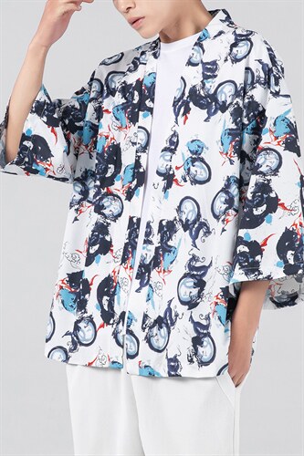 21夏大码港风风潮和服开衫薄款半袖道袍防晒衣F12-1/P40，男装风衣，钱塘713