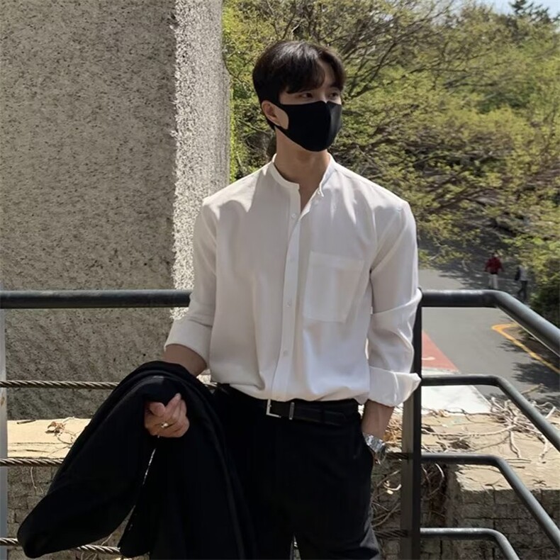 中式立领衬衫男禁欲系男装高级感设计感英伦雅痞衬衣MC31P35，男装衬衫，星座1116-2