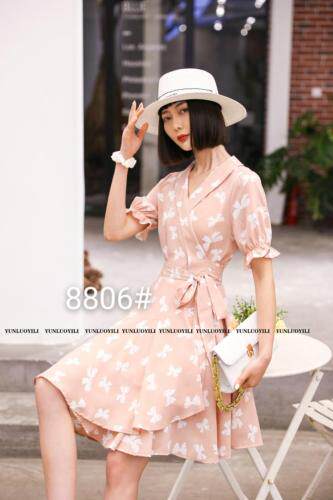 夏季新款蝴蝶结连衣裙，女装连衣裙，云落伊里