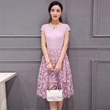 夏季淑女新款圆领短袖绣花套头优雅连衣裙，女装连衣裙，依恋蒂丝