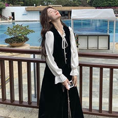 现货--法式马甲连衣裙套装裙女2025超火衬衫半身裙穿搭三件套，女装套装/套裙，帛锦泉