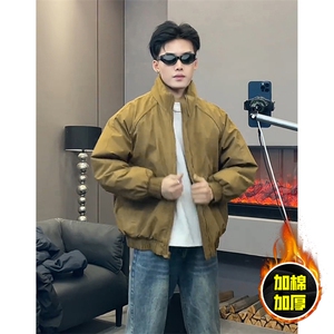 现货美式高街休闲棉衣夹克三防立领纯色户外工装加厚棉服外套图片