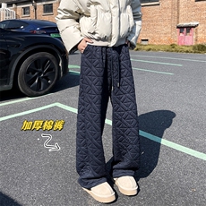 特批P35无差价冬季抖音大码男加厚港风阔腿拖地裤K5614J加棉，男装休闲裤，电商A001