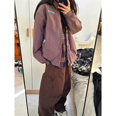 【有货】D8158-P68早秋紫色工装外套女款棒球服情侣翻领夹克上衣，男装夹克，星座603-2