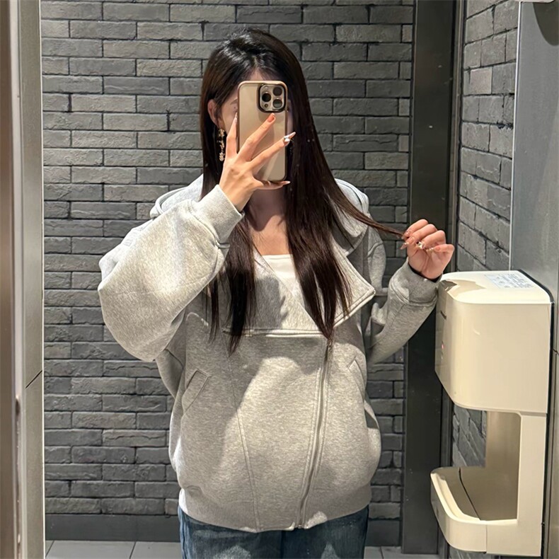 抖音得物品质26春装美式重磅结构斜拉链高领连帽卫衣开衫外套W61,女装短外套,电商A486