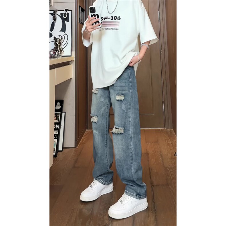 【深度库存可供得物可二改】美式高街夏季破洞牛仔裤B381/SS501,男装牛仔裤,电商B381（原B382）