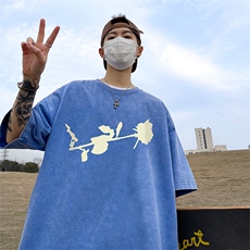 直播品质重磅240克美式复古蜡染水洗做旧宽松短袖t恤T1222-P38，男装T恤，电商A486