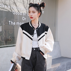 撞色拼接短款外套春装女2025年新款韩版冷淡系高级感休闲夹克上衣，女装短外套，天丽