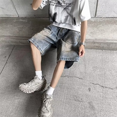 高街做旧水洗牛仔短裤男废土风口袋设计五分裤1001-1-D331-P48，男装牛仔裤，星座1001-1
