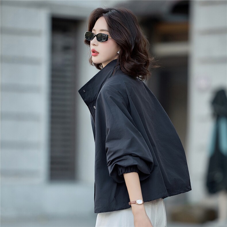 松弛感宽松休闲立领短外套女2025秋季新款百搭小个子洋气夹克上衣,女装短外套,米莱
