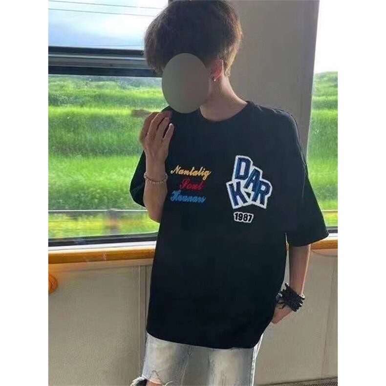 万针全刺绣工艺抖音得物高品质260克重磅纯棉双纱美式高街短袖T恤,男装T恤,电商A486