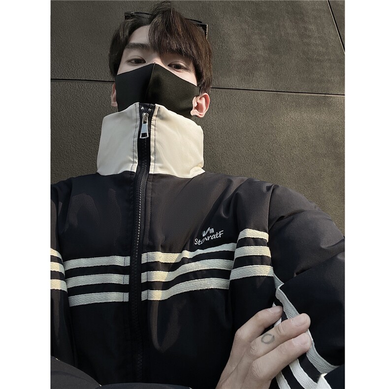 冬装新品 美式条纹织带棉服 刺绣logo棉衣休闲外套男 G1100 P118图片