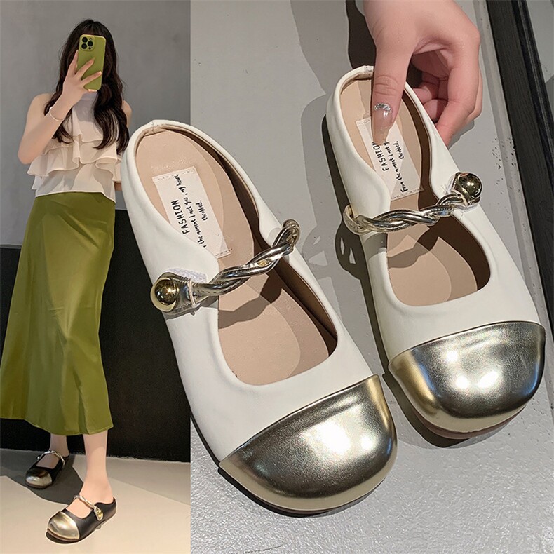 韩版半托凉鞋女2024夏季新款平底学生单鞋女时尚潮拖鞋女，女鞋拖鞋，星座1407-3