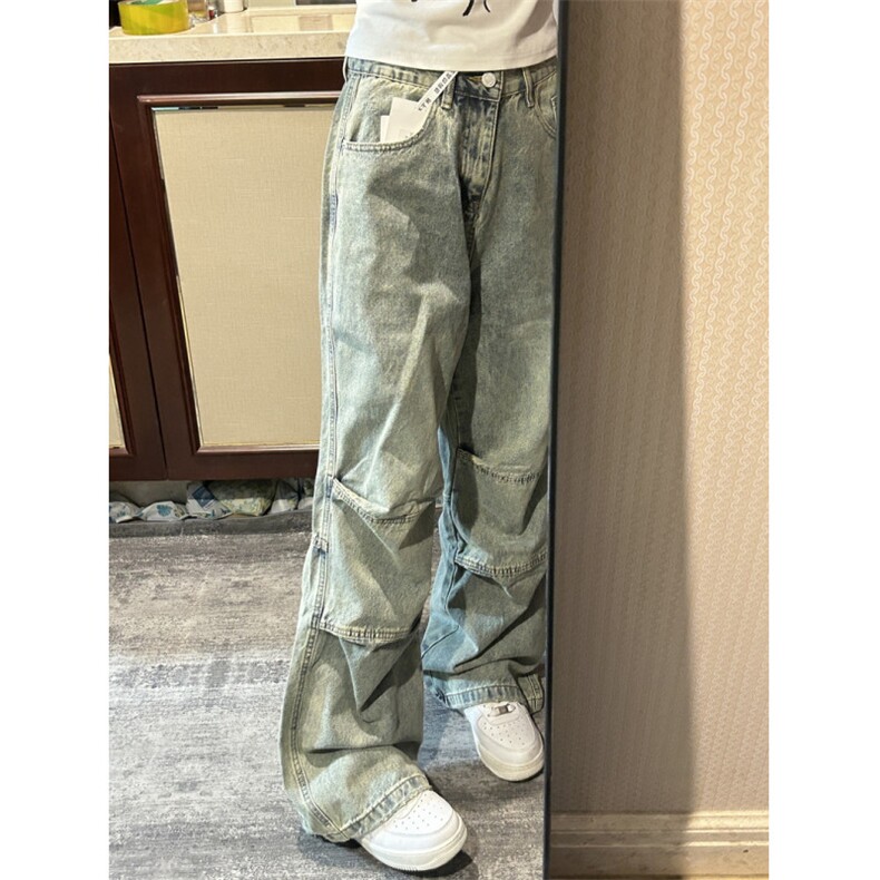 【有货】美式复古牛仔裤男宽松直筒阔腿裤设计感NZ09LL-特P50,男装牛仔裤,星座1007（原301D）