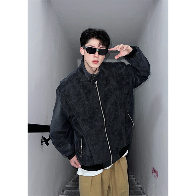 现货春季抖音得物高品质扎染PU皮衣立领雾面皮夹克外套男,男装夹克,星座301D-2(原星座1004-1）