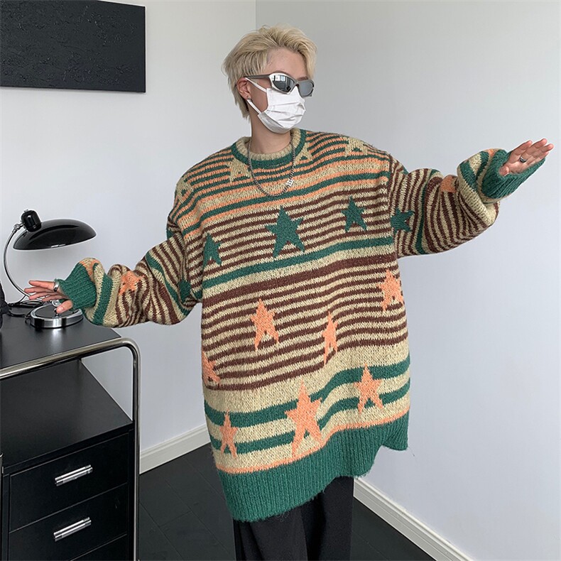 慵懒风撞色毛衣男美式复古休闲软糯针织衫小众百搭线衣MY0215-P53,男装针织衫/毛衣,星座308B-1