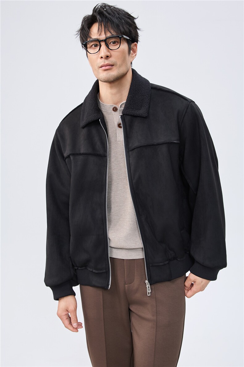 白底图麂皮绒夹克外套秋冬短款毛领冬季加厚A236-JK612-P160,男装夹克,电商A236