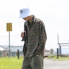 204-CS06自制长袖衬衫男短薄款ins潮牌休闲宽松格子衬衣男，男装衬衫，星座204