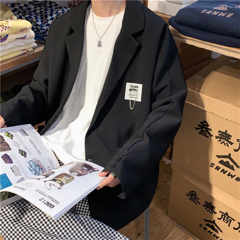 潮牌高级感春季华夫格西装男搭配帅气轻熟风休闲西服W2921-P55,男装西服,星座512-2