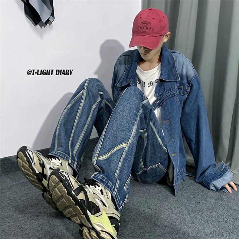 B221美式ins高街小众男女情侣款修身直筒牛仔裤LK22091-P60控78,男装牛仔裤,电商B221