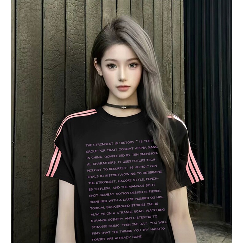 抖音得物品质二开240克宽松纯棉美式潮牌印花三条杠中性风短袖T恤,男装T恤,电商A486-1