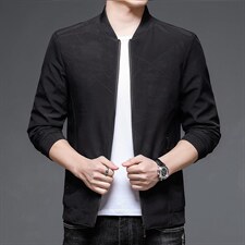 中青年印花宽松外套爸爸春装2023春秋夹克休闲商务棒球领衣服男装图片