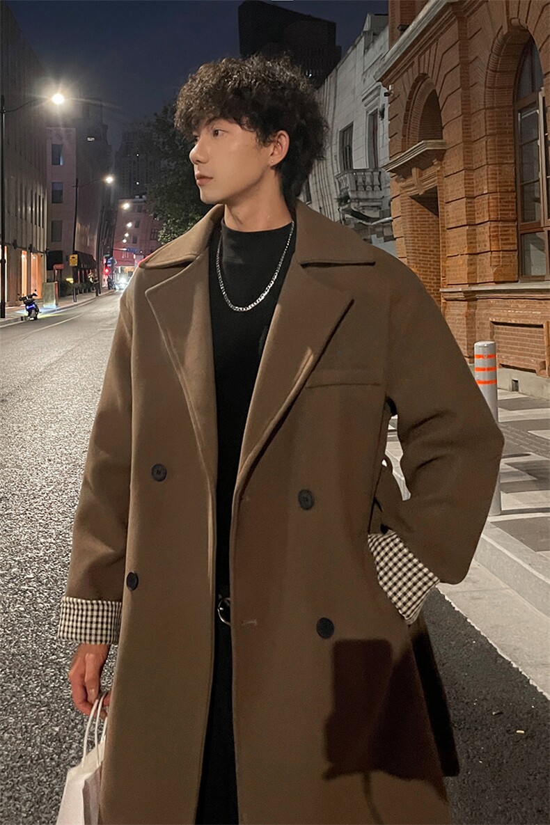 秋冬毛呢大衣男潮痞帅百搭风衣宽松中长外套MN00731/P100加棉P110,男装风衣,电商B316