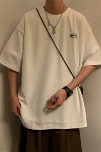 T6055/P20暖色调华夫格夏季新款宽松贴标短袖T恤男上衣大码男图片