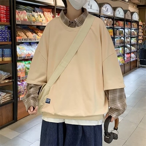 秋冬季假两件卫衣男衬衫领拼接ins潮牌百搭格子外套 W5342-P42图片