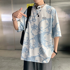2023夏季奶牛满印短袖T恤男男生上衣夏季五分袖体恤T318-P25，男装T恤，星座512-3