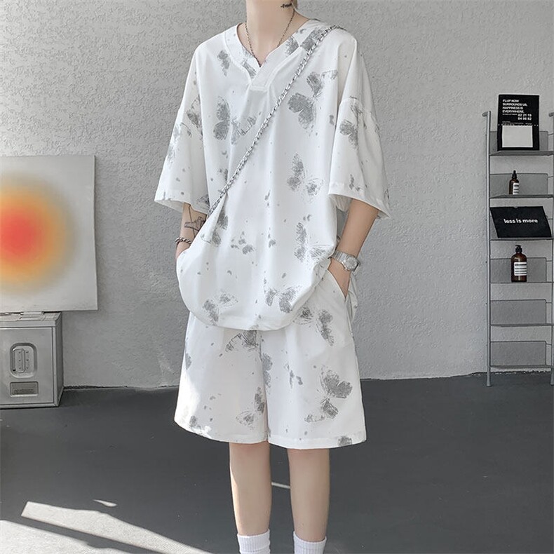 TZ786-特批55控98夏季新款扎染冰丝速干大码短袖短裤T恤套装,男装牛仔裤,电商A059