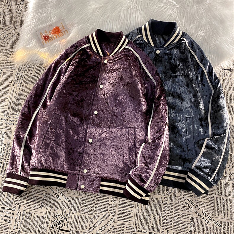 2024新款立领加棉棒球服潮金丝绒夹克外套A436-966-P100控价138,男装夹克,电商A436