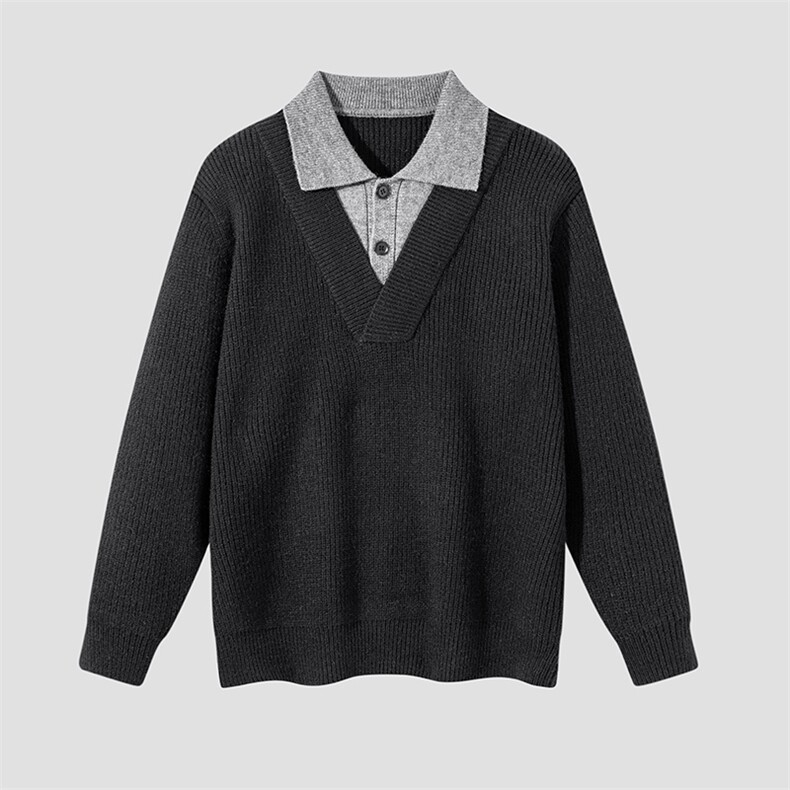 老钱双层领POLO领毛衣2025年秋季新款高级感拼接撞色针织衫，男装Polo衫，星座914