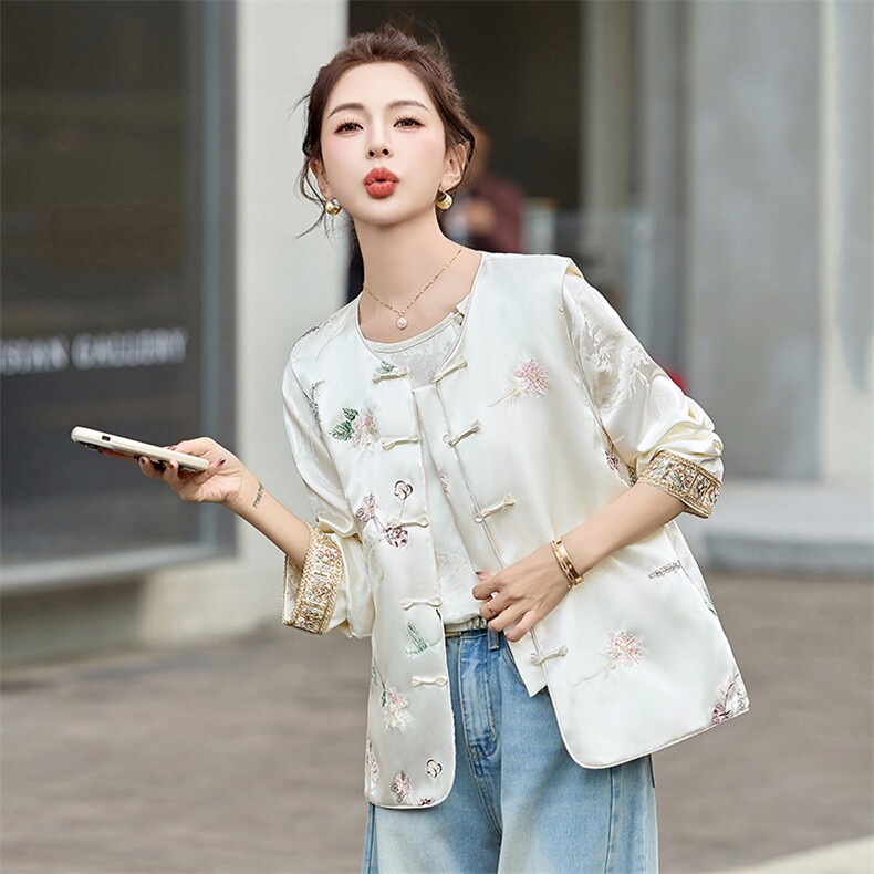 现货春夏时髦新中式香风盘扣系带提花刺绣休闲百搭时尚马甲，女装马甲，美静678