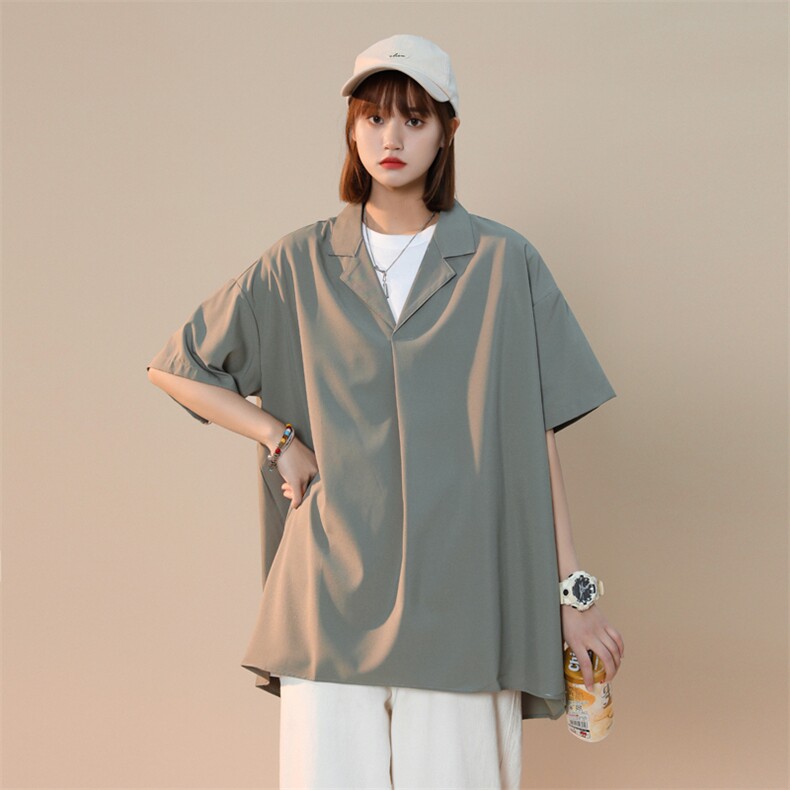 C2040/P35夏季西服领套头衬衫男短袖衬衣韩风宽松大码上衣男控48,男装衬衫,电商A141