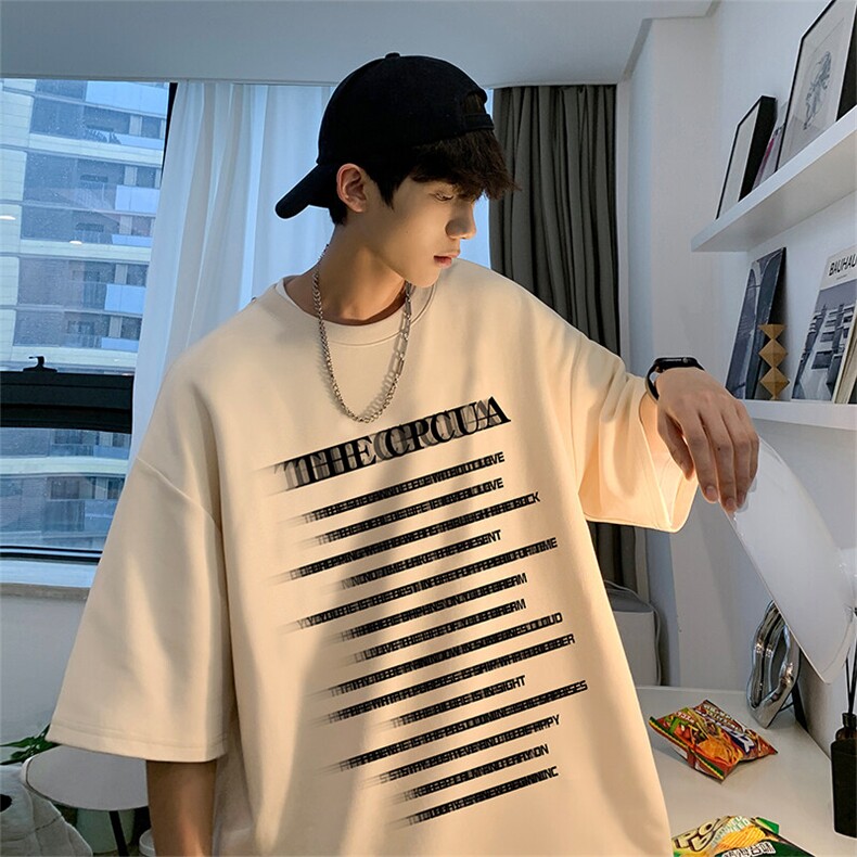 抖音得物二开现货供应220克夏装重磅美式高街宽松短袖t恤MT95,男装T恤,电商A486-1