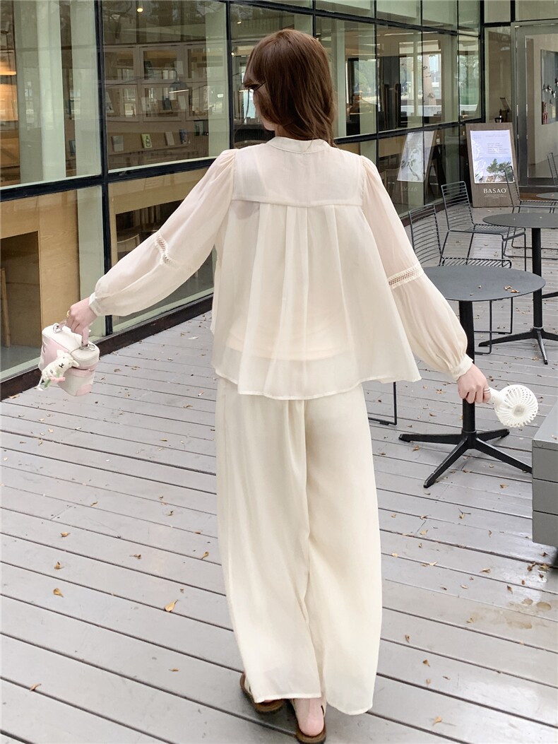 超仙时尚雪纺套装女2026春夏新款半透减龄显瘦流行阔腿裙裤三件套,女装套装/套裙,衣秀之家