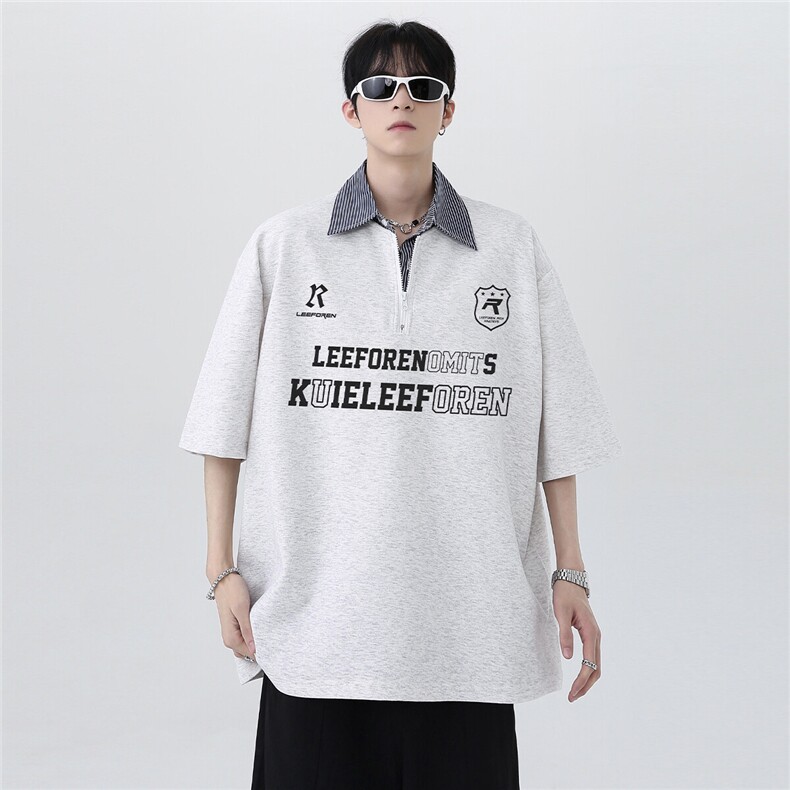 翻领衬衫领美式复古潮牌假两件OLO衫短袖上衣高级韩系男T369-48，男装Polo衫，电商C307