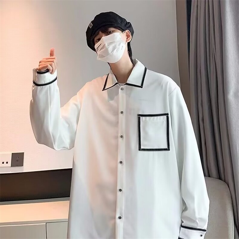 长袖衬衫男ins潮牌港风日系宽松痞帅小众设计百搭潮流外套C86/P40,男装衬衫,星座506