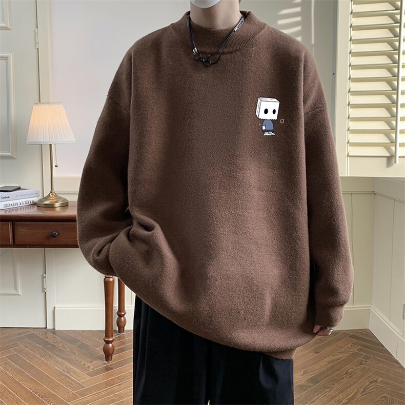 半高领毛衣男大码胖子针织衫毛线衣M18400-P45加绒款-P65,男装针织衫/毛衣,电商A040